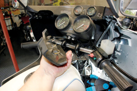 A black foam dash on a motorcycle